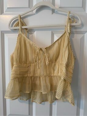 American Eagle Outfitters Yellow Gingham Ruffle Tie-Strap Camisole